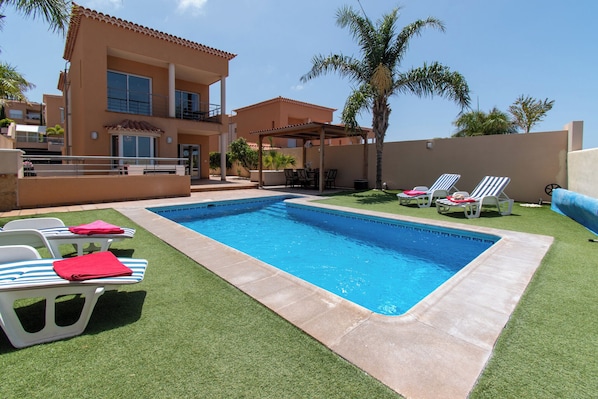 View of the villa and private heated pool