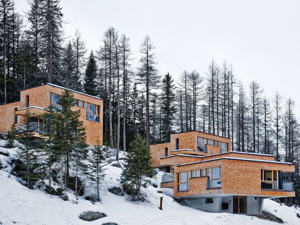 Schnee, Gebäude, Himmel, Eigentum, Fenster, Pflanze, Haus, Baum, Steigung, Lärche