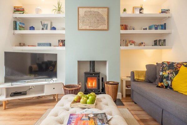 Hideaway in Docking, Docking: Sitting room with wood burning stove