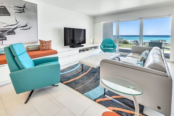 Beach House 104A - Gorgeous living room with gulf views!