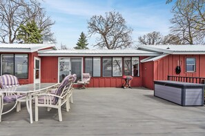 What's better than a cozy red cabin with a HUGE flat lakefront deck! Well, nothing. :-)