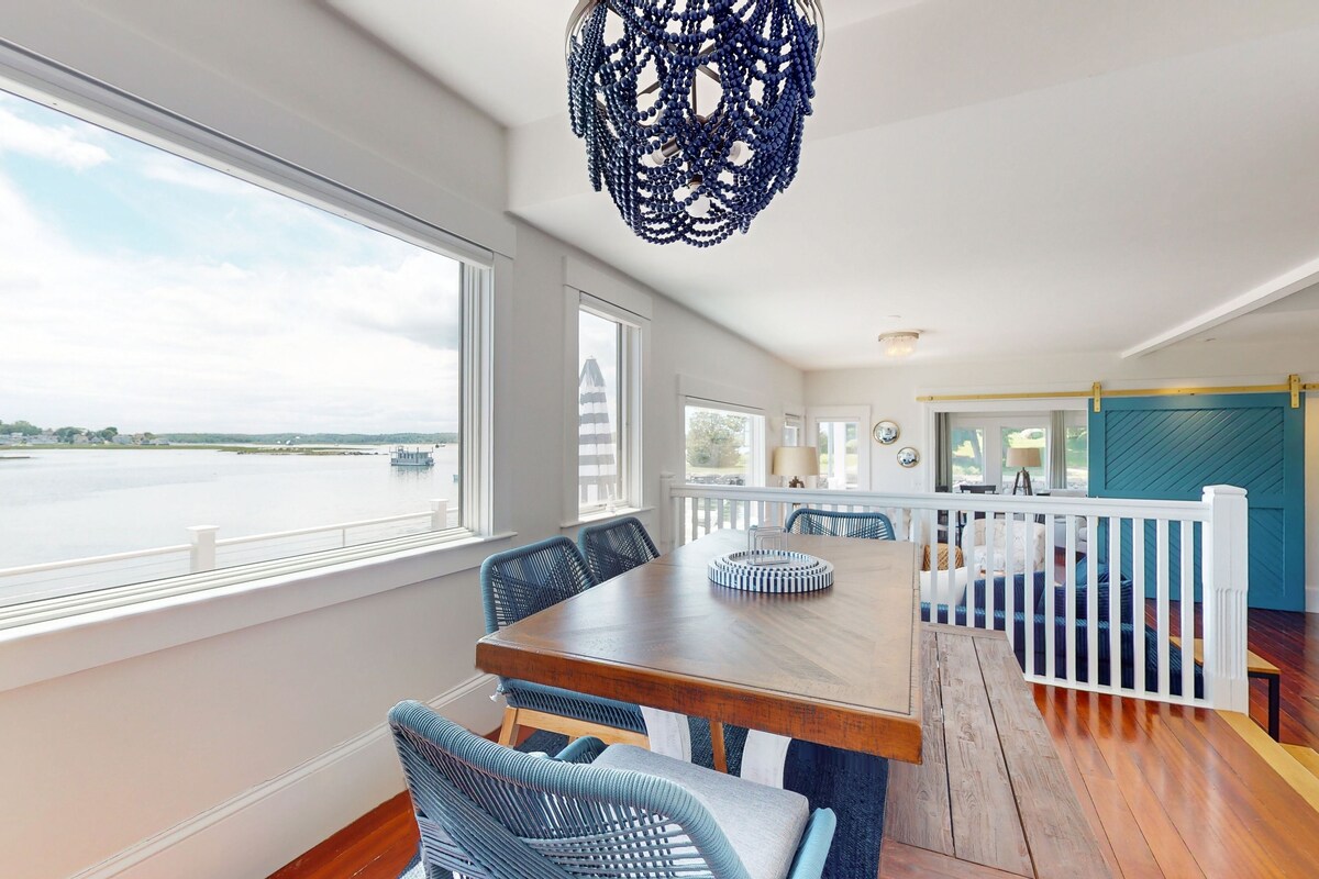 Panoramic ocean/river views with multiple outdoor spaces, a dock & W/D