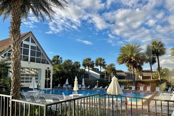 clubhouse pool view from enclosed lanai