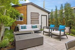 Backyard patio with gas fire pit