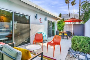 Relax in our private backyard patio