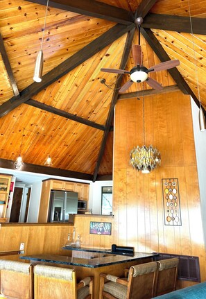 Beautiful wood hexagon ceiling.