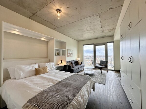 Murphy bed that folds up into a dining table/workspace
