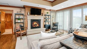Living room and fireplace