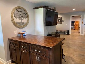 Our custom island is a great place to prep meals or sit and enjoy a cold drink.