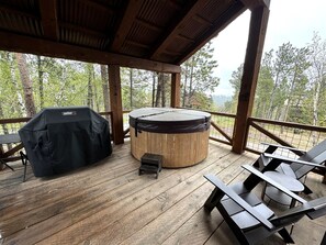Covered deck with hot tub, grill off of Great Room - Main level