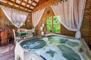 Relax in the bubbling hot tub after a fun day of adventure in the Smokies.