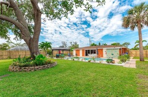 Beautiful, spacious, FENCED-IN backyard with private HEATED pool 