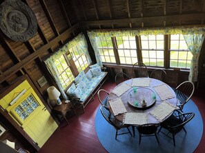 view from loft of dining room 