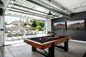 Indoor/Outdoor game-room with views of Camelback mountain