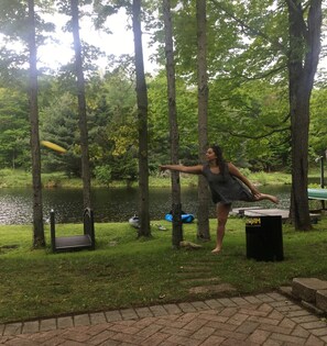 Brick patio and view of Little Robin Lake.