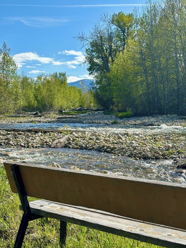 Enjoy the views of the ski hill while looking out over rock creek!