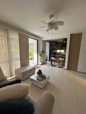 Turn on the ceiling fan and open the doors of the patio, enjoy the fresh air