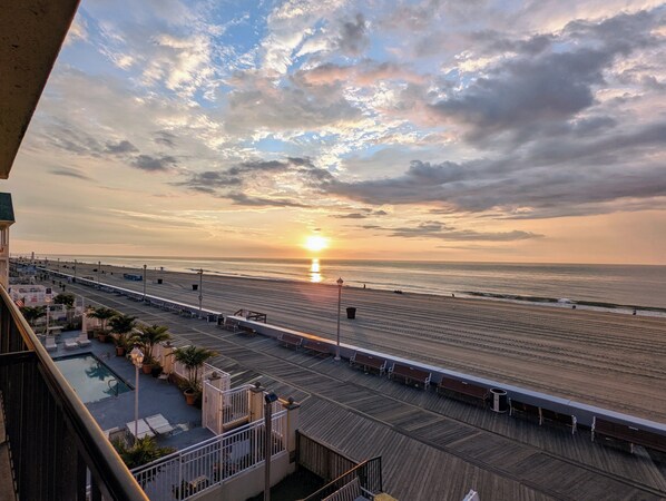 Sunrise view over the ocean from balcony