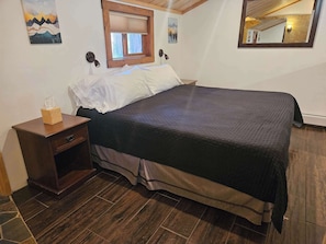 The comfy King bed is up the stairs