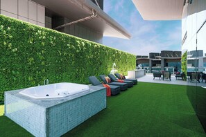 Incredible sky terrace with jacuzzi, panoramic views, sun beds, bar and dining deck