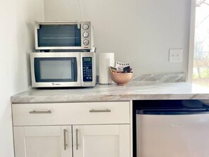 Microwave,Toaster Oven, Fridge, and Coffee