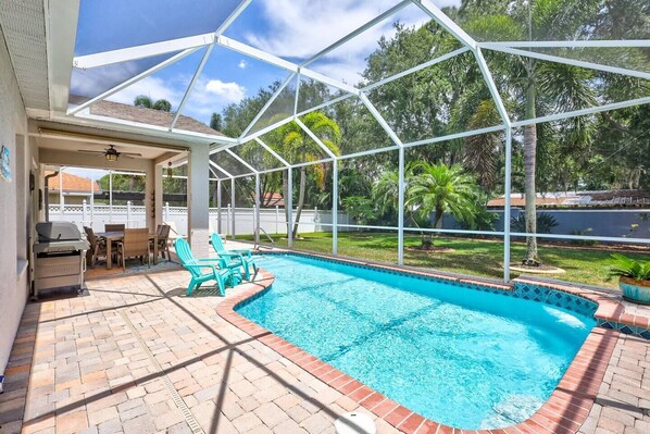 Pool with paved patio