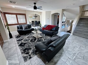 Spacious, central living room with smart tv