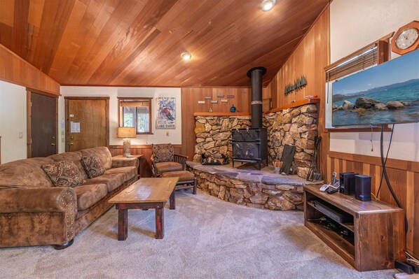 Living Room with Wood-Burning Fireplace