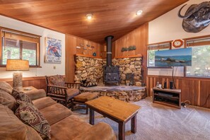 Living Room with Wood-Burning Fireplace