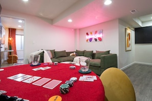 Game night or cocktail hour? Why not both at our custom poker table