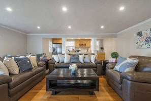Our living room with large sofas.