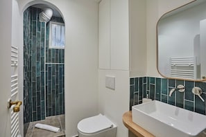 salle de bain avec douche et toilette