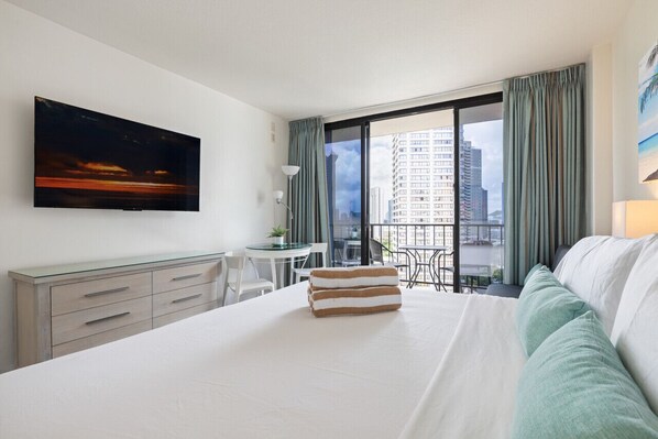 Hotel room, city view