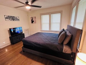 Master Bedroom on the main floor. Queen bed and TV with complementary Netflix