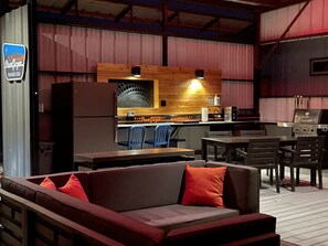 Covered deck at night