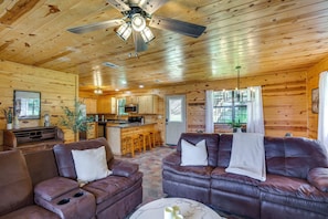 Living Room | 1st Floor | Flat-Screen TV | Fireplace | Central Heating & A/C