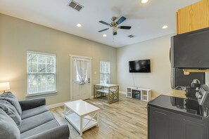 Living Area | Queen Sleeper Sofa | Smart TV | Electric Fireplace