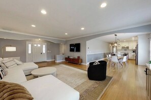 The open floor plan allows everyone to be together for meals and social time. 
