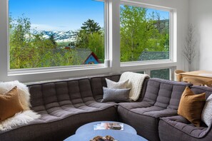 Upper living room views of the Bridger Mountains