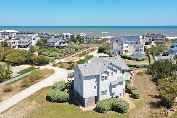 Aerial View of Exterior and Distance to Beach