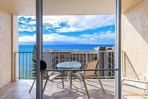 Private lanai with ocean view and seating