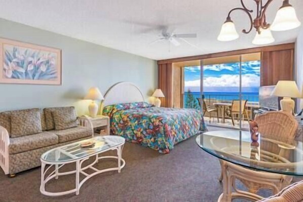 Ocean view studio with classic tropical decor