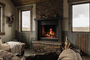 enjoy a cozy fire in the fireplace