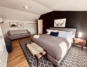 King size bed in one of the bedrooms on the second floor