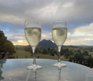 Enjoying a wine from the terrace