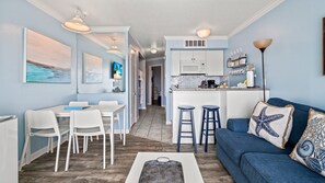 Living room, dining table, and kitchen!