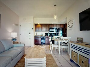 Functional and fun living area and kitchen