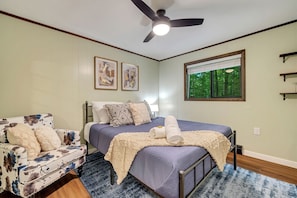 Bedroom 1 with queen size bed and smart TV