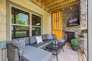 Relax with a movie outdoors and a fire in the fall and winter months!