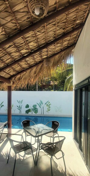 Shaded palapa dining area
